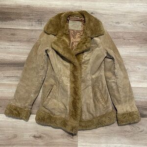 Vintage Y2K Penny Lane Suede Shearling Coat Suede Leather Hook Clasp Women’s S